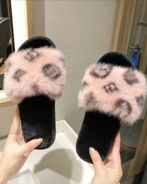 Faux Fur Shoes Slipper with Print