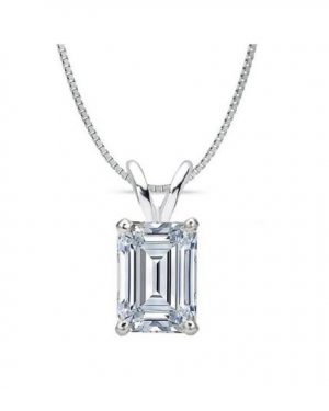 Silver Emerald Cut Diamond Necklace