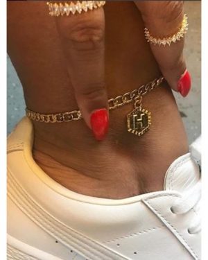 Gold Anklet with Letter Pendants