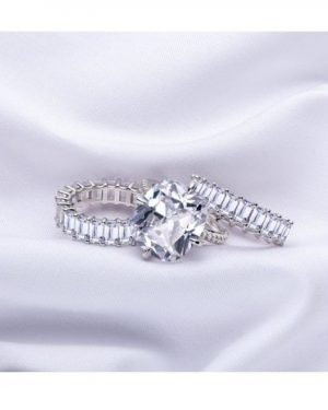 Croft Cushion Diamond Emerald Cut Ring Set