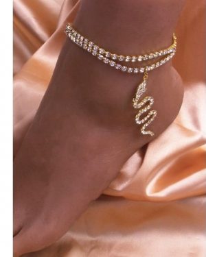 Rhinestone Snake Pendant Anklet