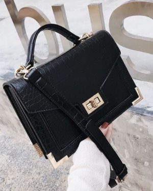 Small Square Crossbody Bag with Crocodile Pattern