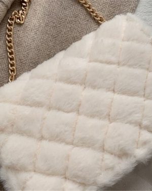 Plush Crossbody Plush Shoulder Bag with Golden Chain